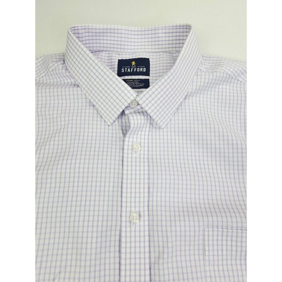 Stafford Regular Fit Size 2XL 18-18.5 34/35 Mens White Lavender Smart Tech Shirt - Picture 1 of 9